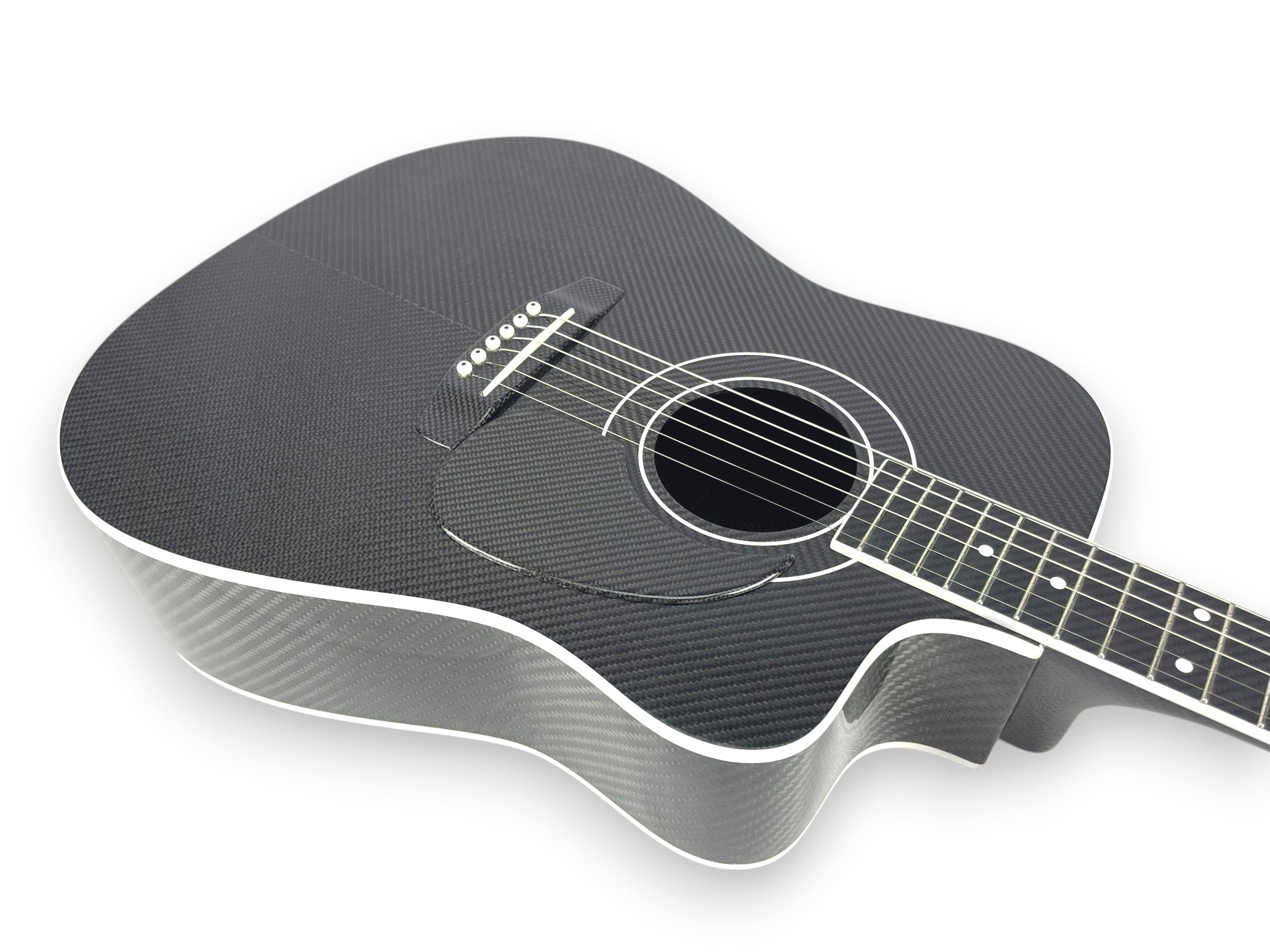 Dreadnought Cutaway Carbon Fiber Acoustic Guitar Front Side Detail Chevron Pattern V pattern Twill Weave  - Heritage Series - Professional Performance