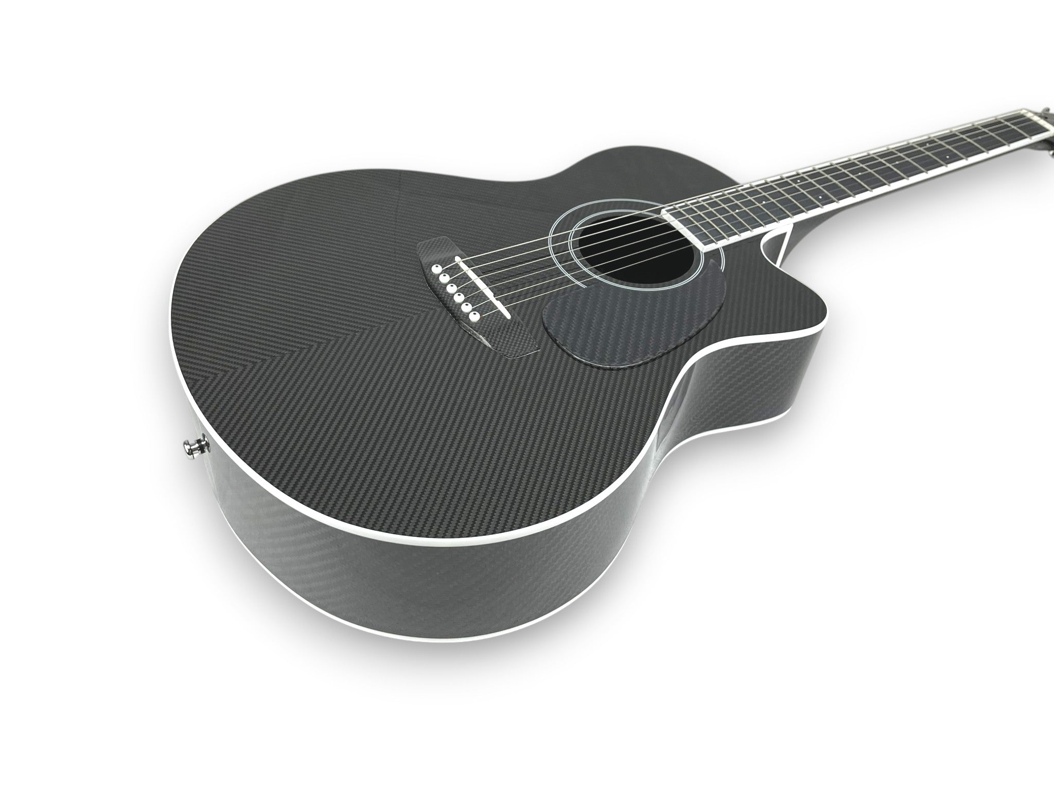 Grand Auditorium Cutaway Carbon Fiber Acoustic Guitar Front Side Detail Bookmatched Chevron Pattern Guitar bridge   - Heritage Series - Professional Performance