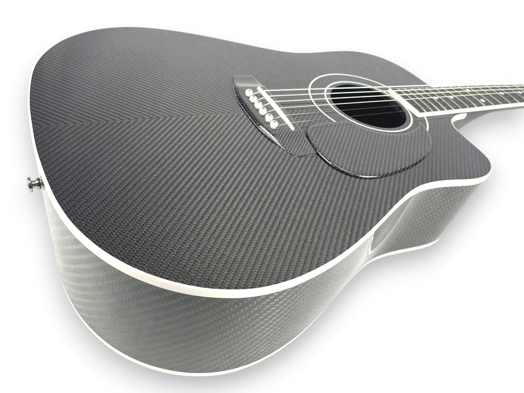 Dreadnought Cutaway Carbon Fiber Acoustic Guitar Front Side Chevron Pattern V pattern Twill Weave  - Heritage Series - Professional Performance