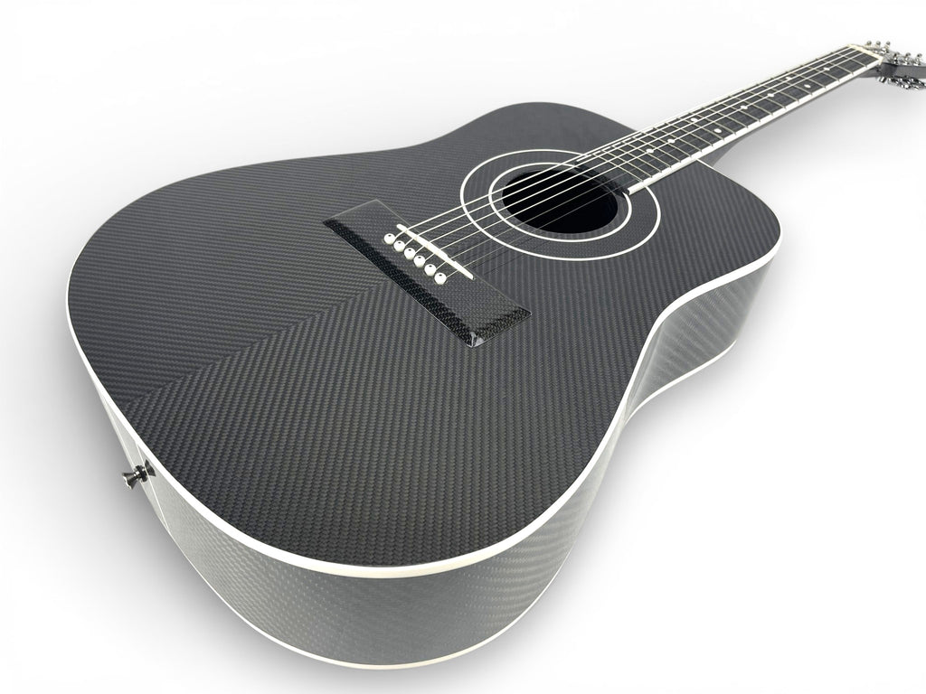 Dreadnought Cutaway Carbon Fiber Acoustic Guitar Front Side Chevron Pattern V pattern Twill Weave White Edge  - Heritage Series - Professional Performance