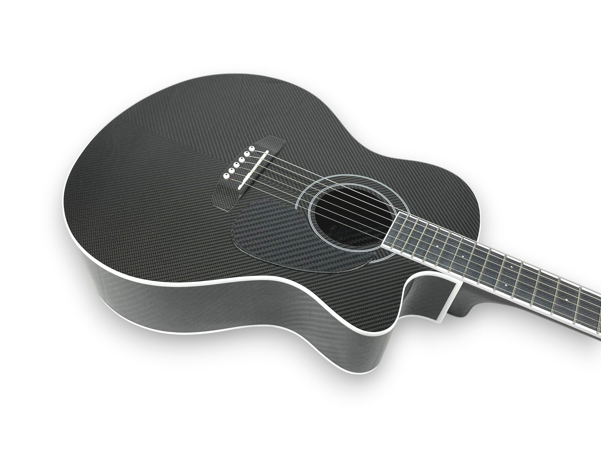 Grand Auditorium Cutaway Carbon Fiber Acoustic Guitar Front Side Detail Bookmatched Chevron Pattern Guitar bridge Backguard   - Heritage Series - Professional Performance