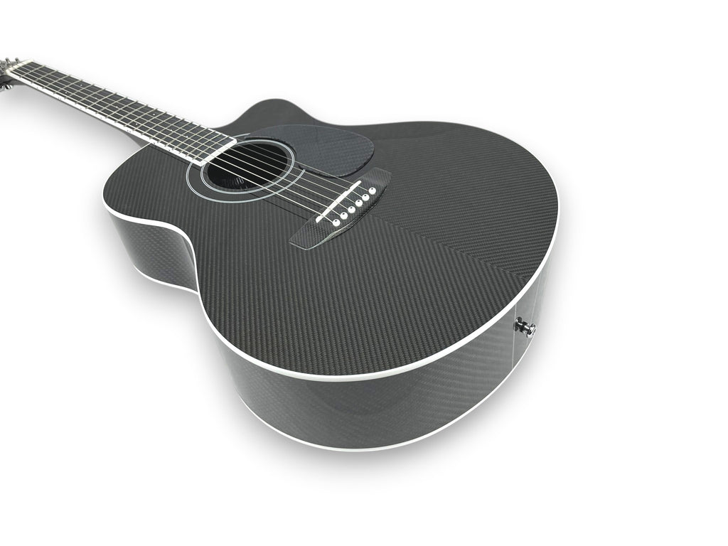 Grand Auditorium Cutaway Carbon Fiber Acoustic Guitar Front Side Detail Bookmatched Chevron Pattern Guitar bridge Backguard   - Heritage Series - Professional Performance