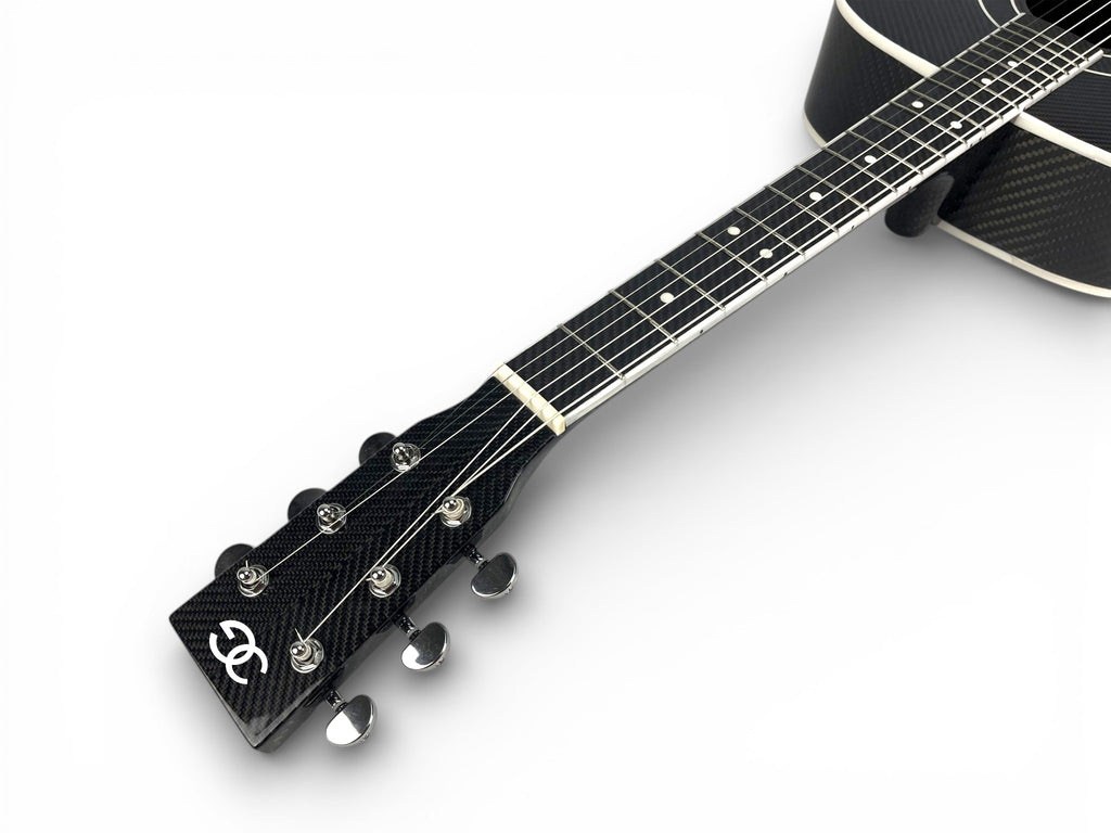 Dreadnought Cutaway Carbon Fiber Acoustic Guitar Neck Front Side Detail Tuning Pegs Chrome - Heritage Series - Professional Performance