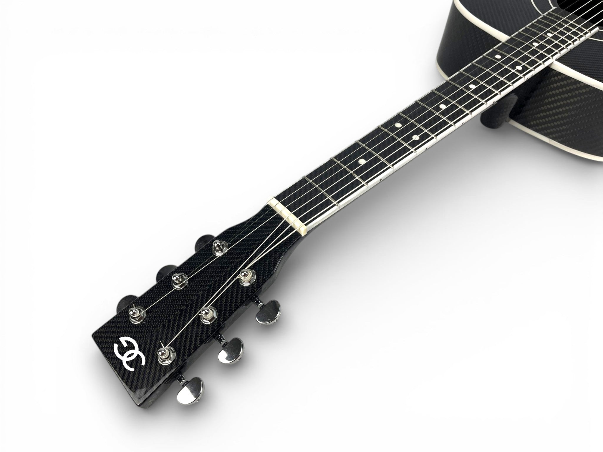 Dreadnought Cutaway Carbon Fiber Acoustic Guitar Neck Front Side Detail Tuning Pegs Chrome - Heritage Series - Professional Performance